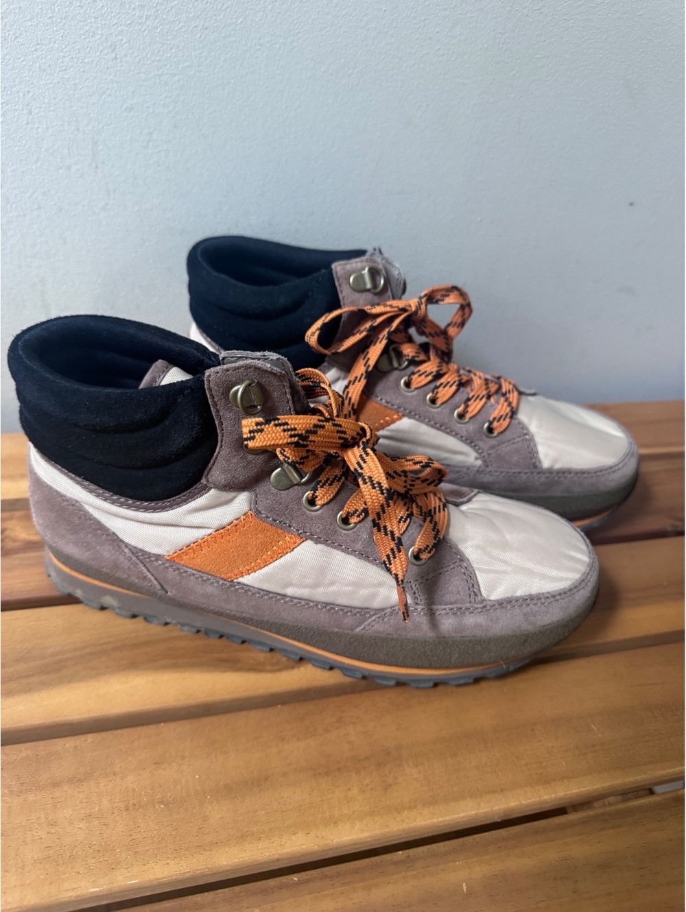 Lands' End Kids Suede Fleece Lined Winter Hiker Boots Taupe Orange Boys Size 6M